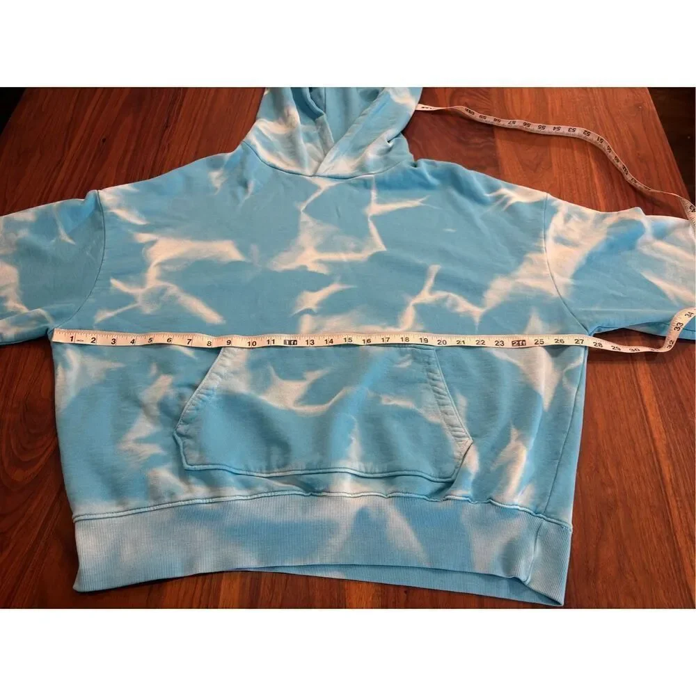 MNML Men’s Blue White Tie Dye Long Sleeve Pullover Sweatshirt Hoodie Size Small